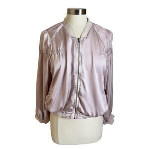 Young Fabulous Broke Satin Ruched Full Zip Bomber Jacket Blush Pink Womens Large